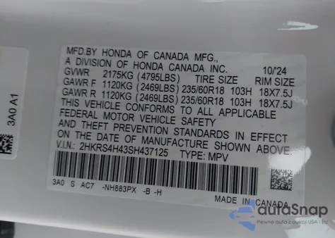 2025 Honda Cr-V Ex Awd из США, поврежденный, VIN 2HKRS4H43SH437125